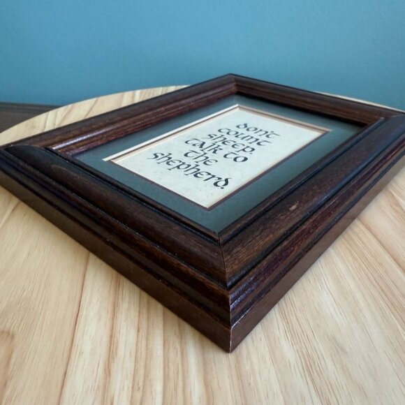 Framed Wall Art With "Dont Count Sheep Talk To The Shepherd" Text In Dark Wood F - Picture 7 of 10